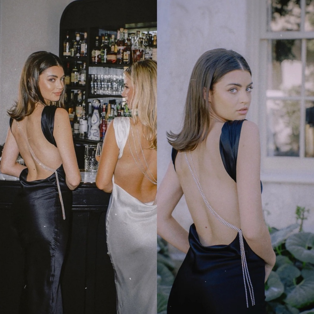 The Bar Pierre Gown maxi dress silk open back in black size 4 - Picture 3 of 16